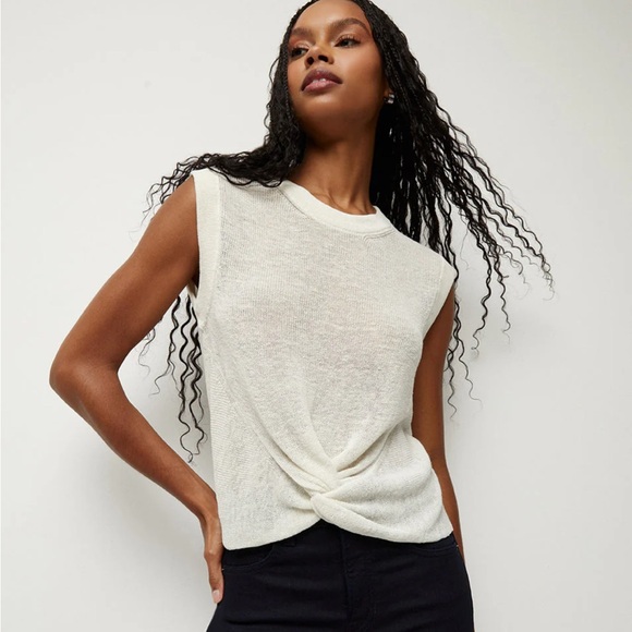NWT Veronica Beard Kellen Twist-Front Muscle Tee Ivory in L - Picture 1 of 7